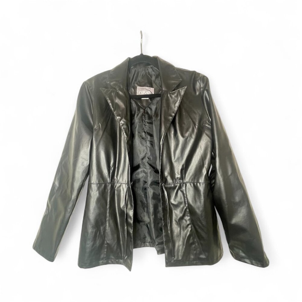 Vintage Rave Faux Leather Jacket – 90s Y2K Grunge Black Vegan Pleather – Women’s